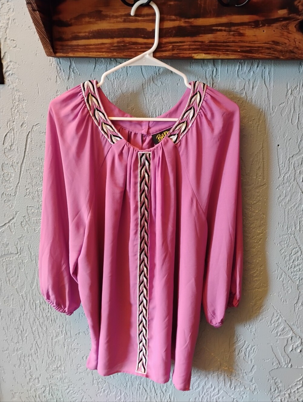 Bob Mackie Wearable Art tunic/fuchsia/Size XL/Flowy/Elastc Wrist/Gold Trim